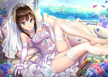 Anime, Anime Girls, Shibuya Rin, Strümpfe, Hochzeitskleid, HD-Hintergrundbild HD wallpaper